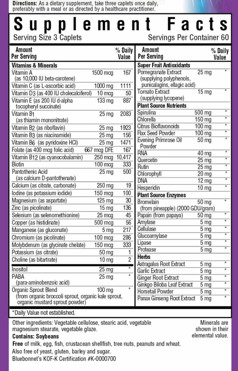 Bluebonnet Nutrition Super Earth Multinutrient (With Iron) 180 Caplets