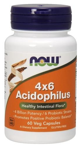 NOW Foods 4x6 Acidophilus 60 Veggie Caps